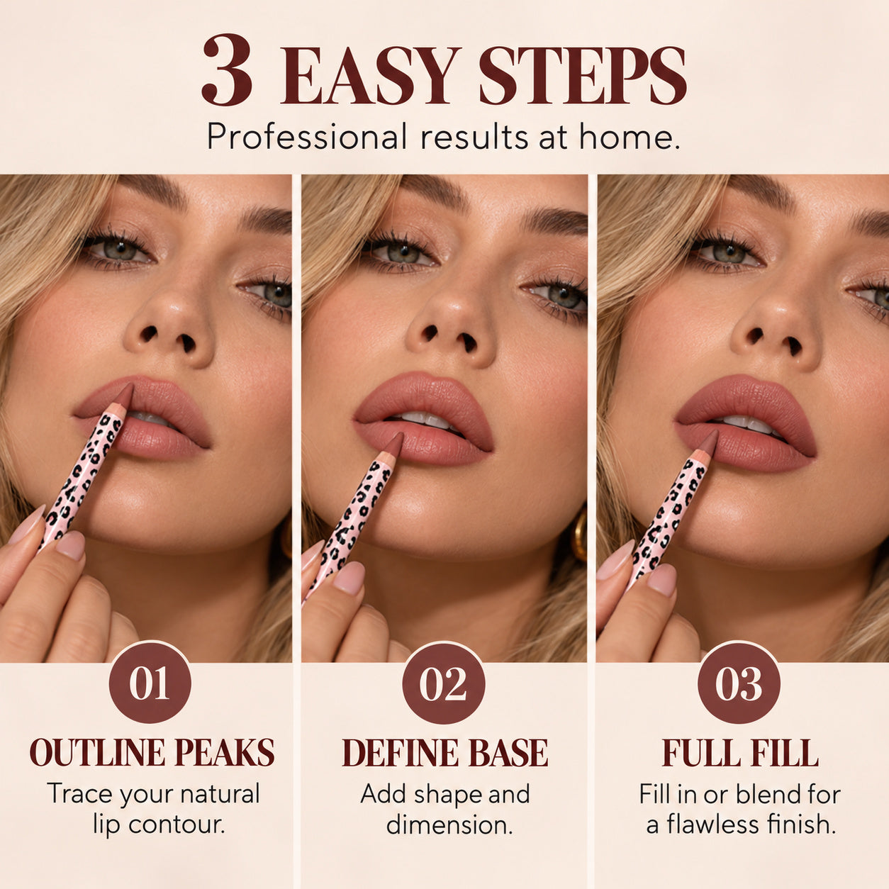 Three easy lip liner application steps