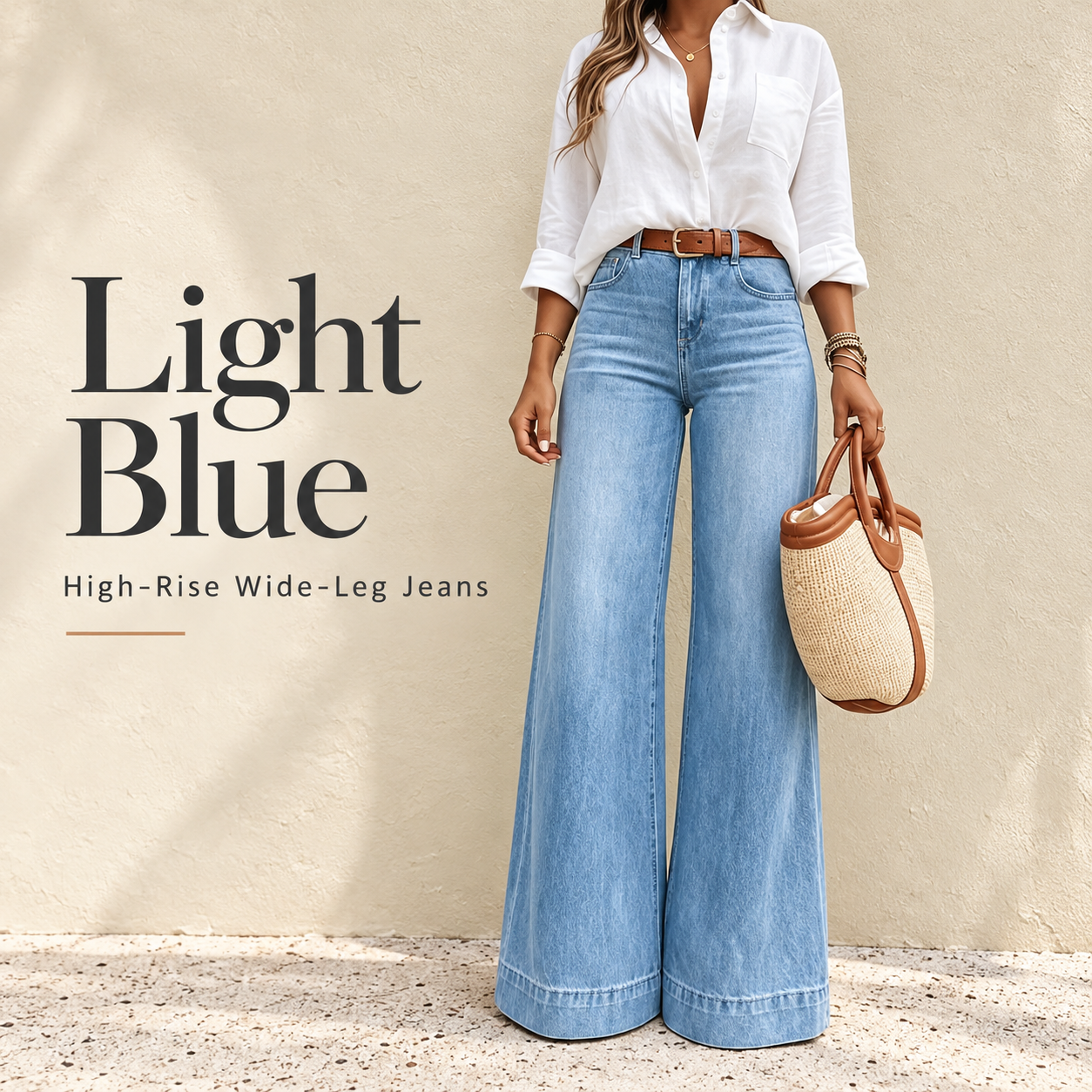 Light Blue high-rise wide-leg jeans