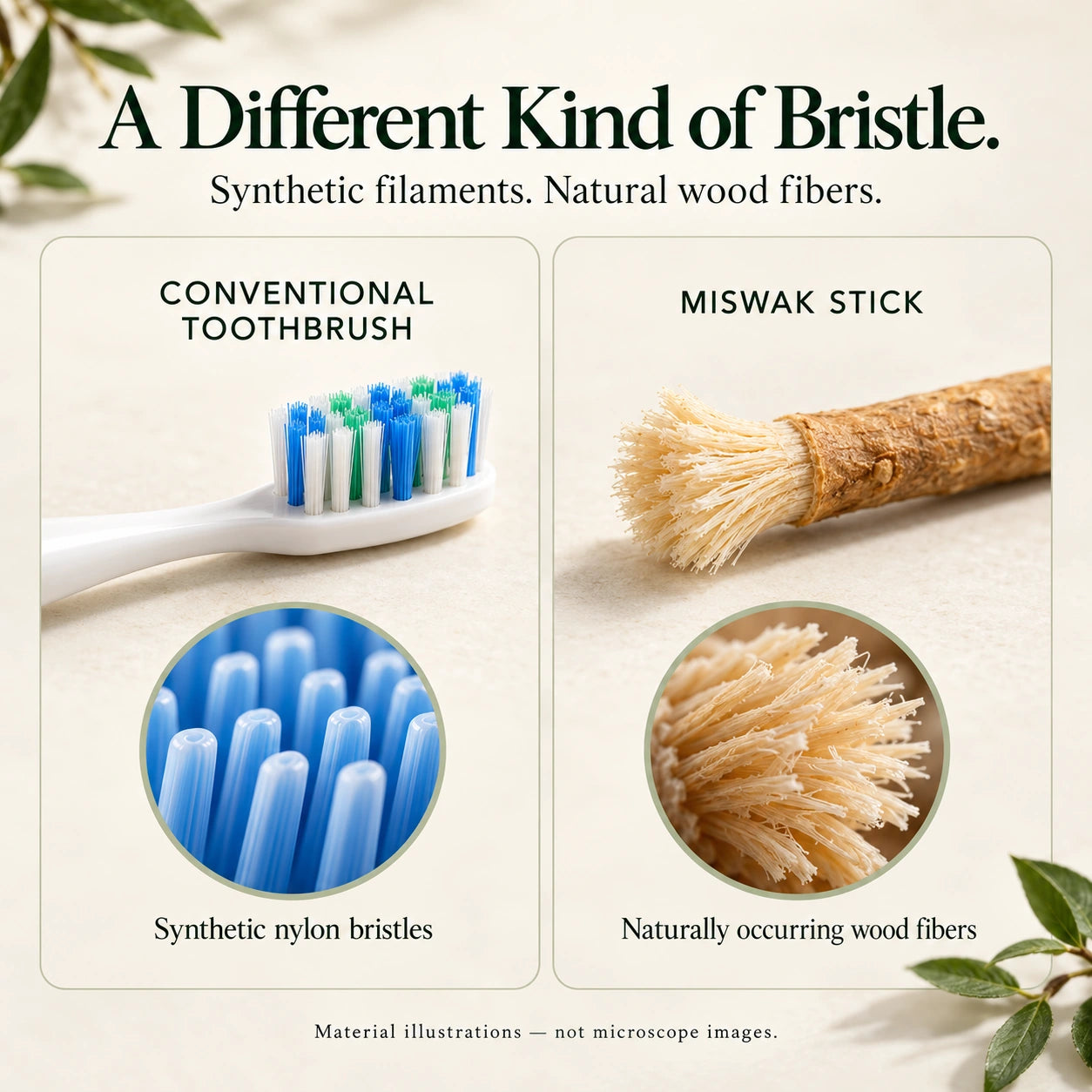 Illustrative comparison of nylon filaments and natural wood fibers
