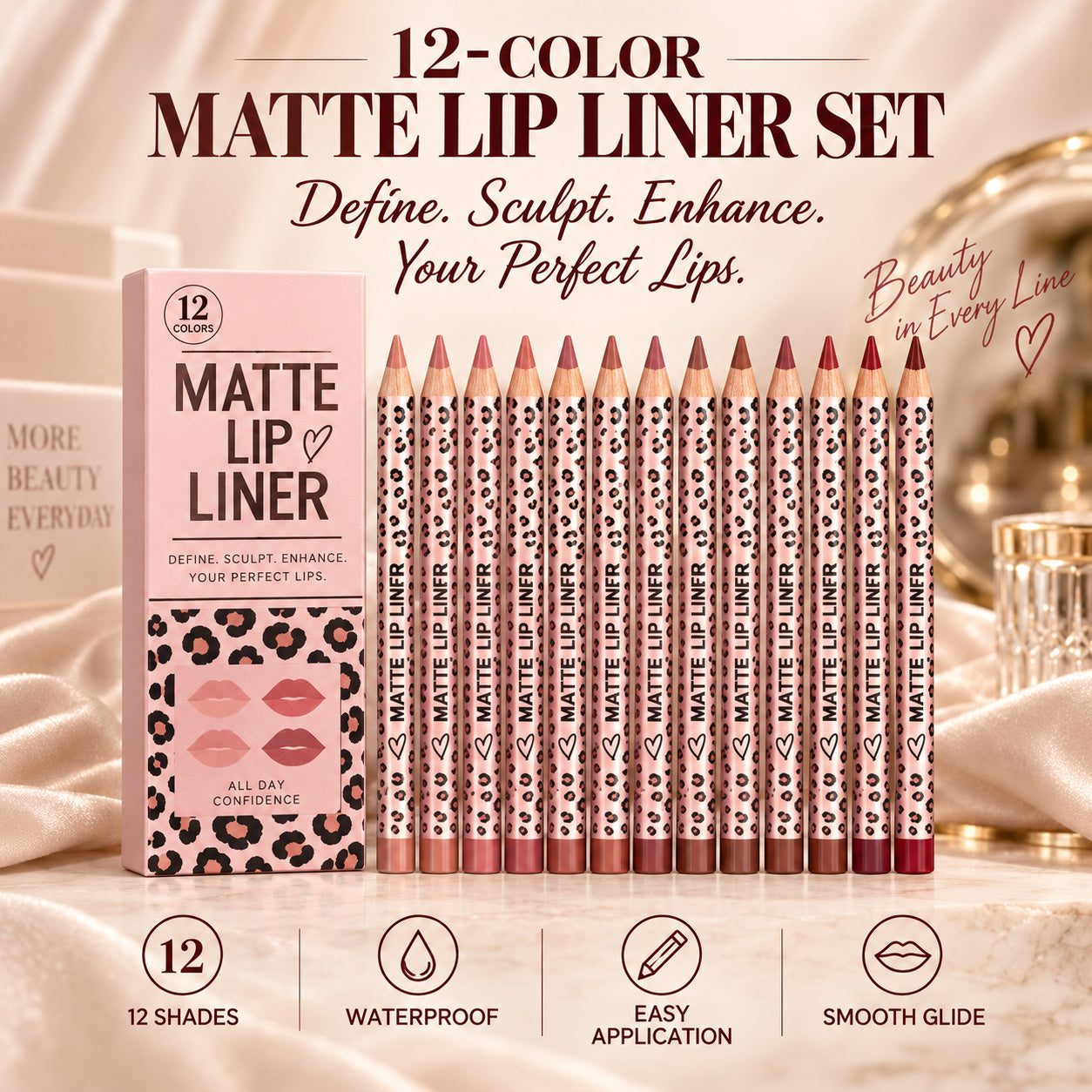 12 color matte lip liner set