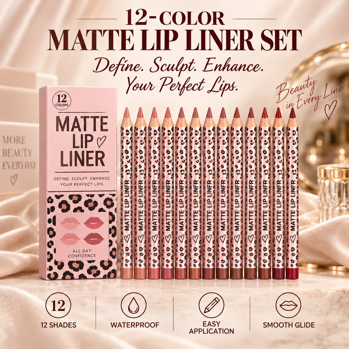 12-Piece Matte Lip Liner Set – High Pigment, Long-Lasting & Smudge-Resistant 🔥