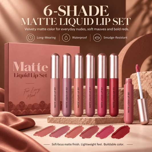 6-Shade Velvet Matte Liquid Lip Set