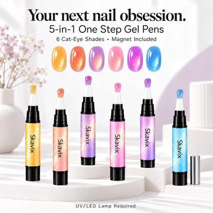 5-in-1 One Step Cat-Eye Gel Nail Polish Pen Set