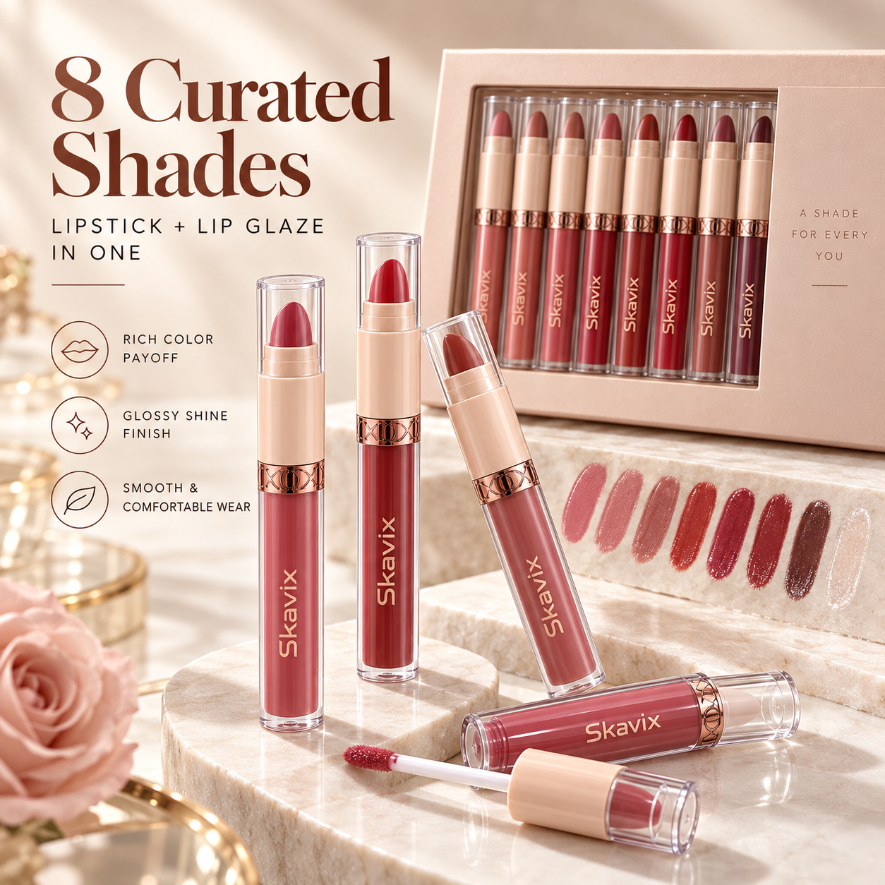 8-piece 2-in-1 lipstick and lip glaze collection
