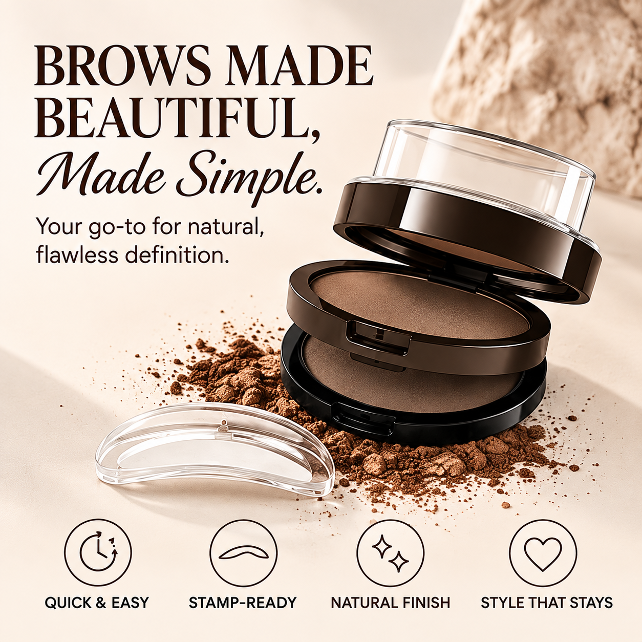 Waterproof brow stamp kit with before and after brow result