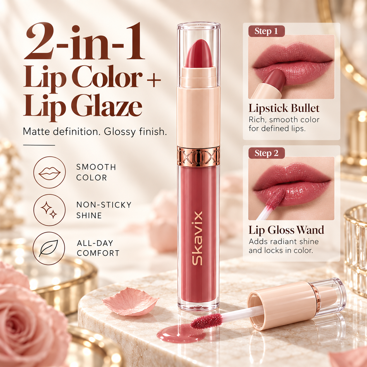 2-in-1 lipstick and lip glaze design
