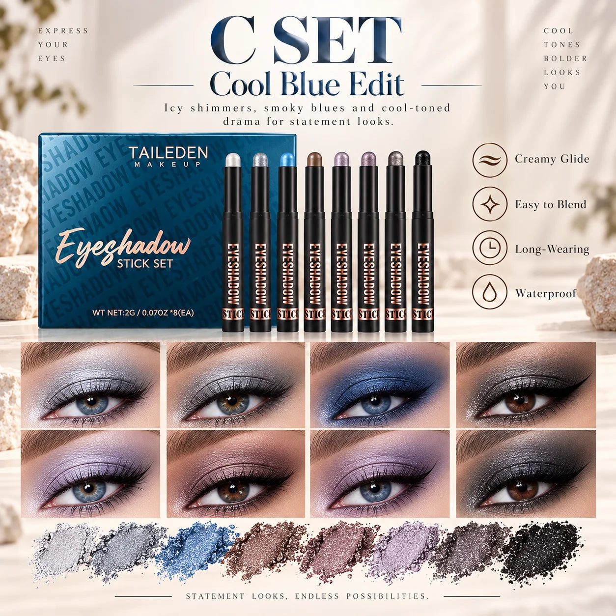 Set C Cool Blue eyeshadow stick set