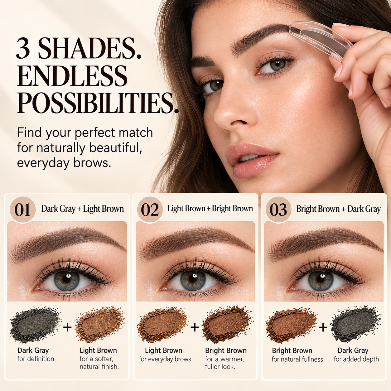 Three brow shade combinations overview