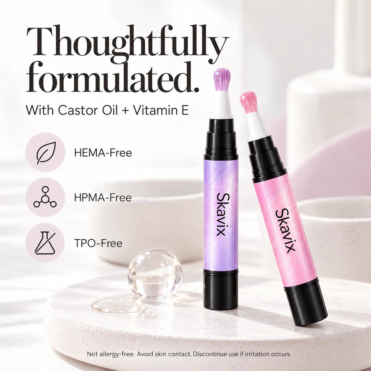 Gel polish pens with castor oil and vitamin E formulation details