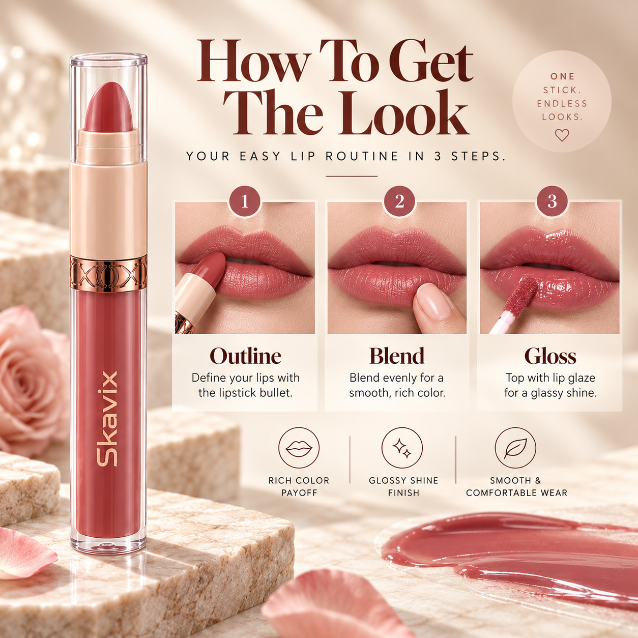 how to apply 2-in-1 lipstick and lip glaze