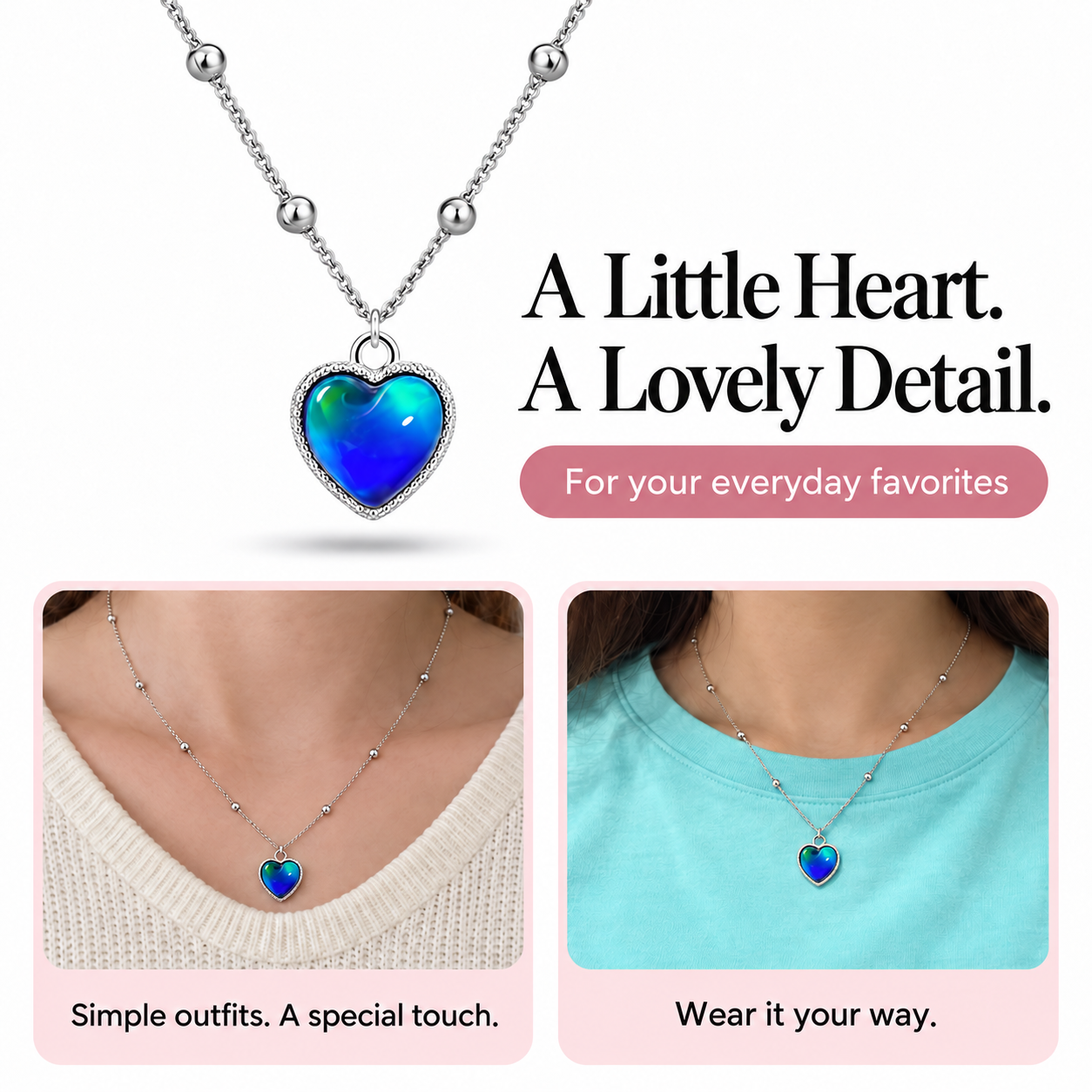 Heart necklace details and wearing inspiration