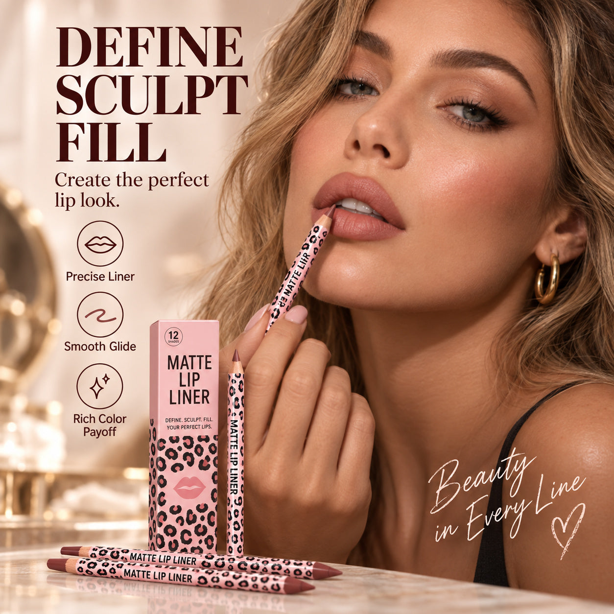 Define sculpt and fill lips with matte lip liner