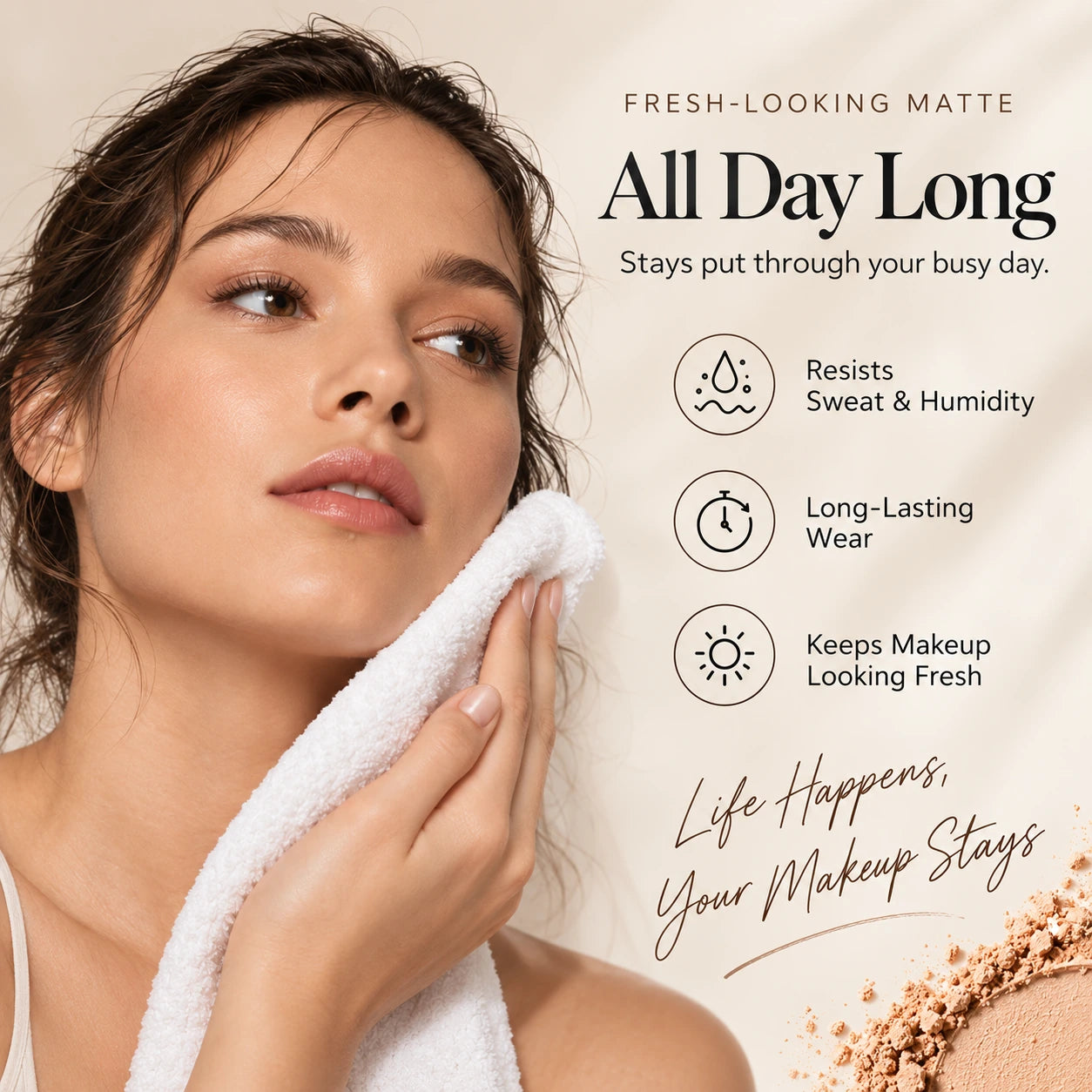 Fresh looking matte makeup during a busy day