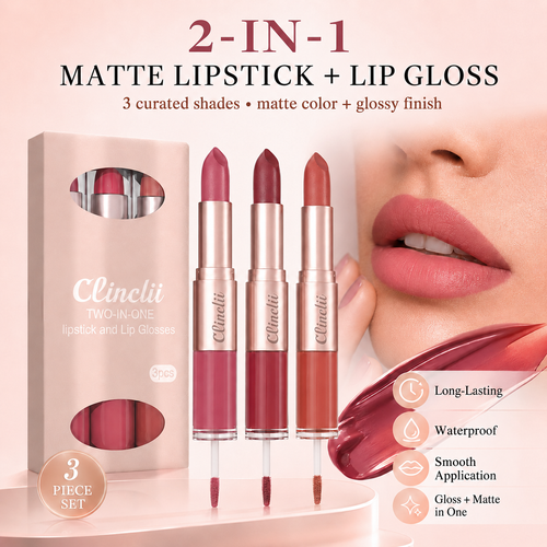 3-Piece 2-in-1 Matte Lip & Gloss Duo Set