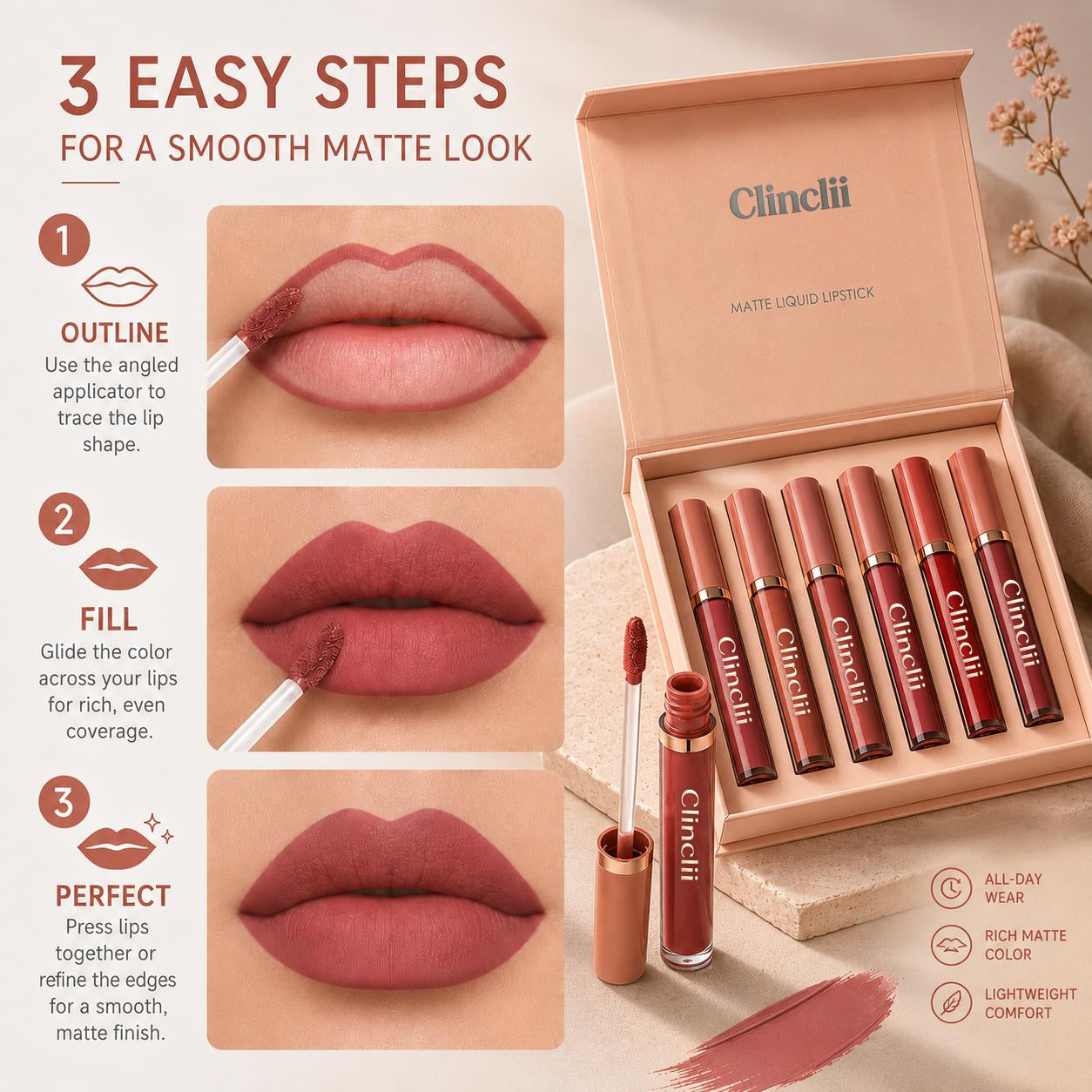 6-Piece Velvet Matte Liquid Lipstick Set