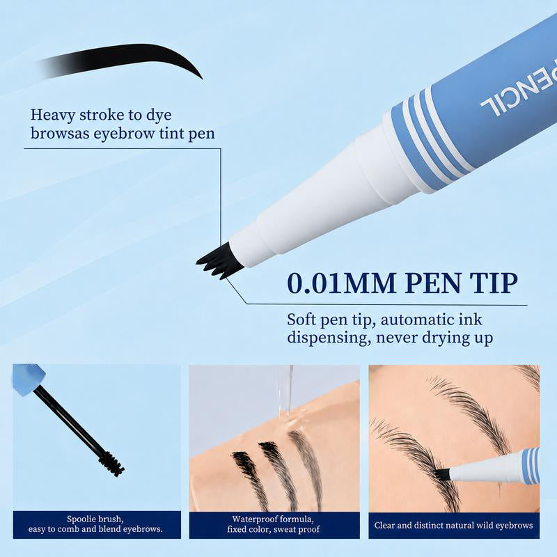 Close view of the micro-fork brow pen tip and tinted gel brush