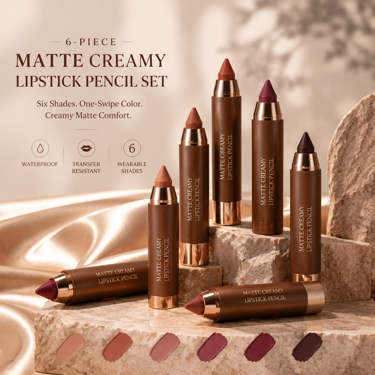 6-Piece Matte Creamy Lipstick Pencil Set 🔥