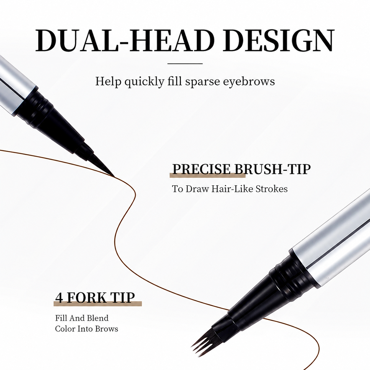 Waterproof and smudge-resistant dual-ended eyebrow pen