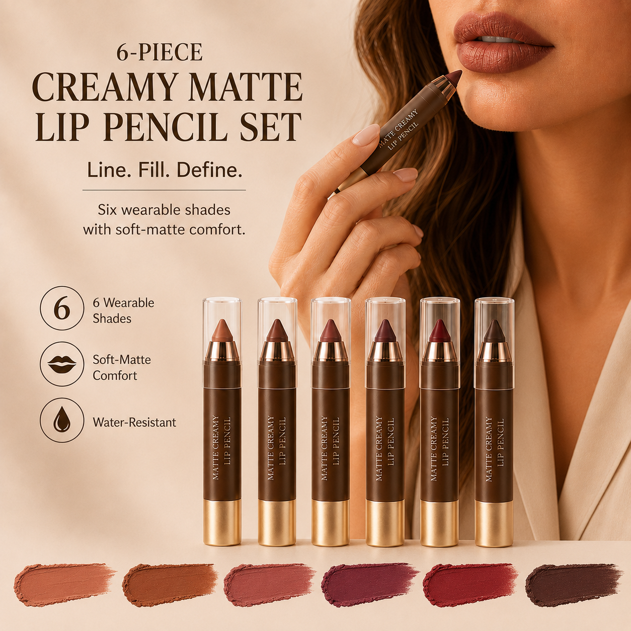 6-Piece Matte Creamy Lipstick Pencil Set 🔥