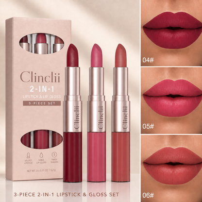 3-Piece 2-in-1 Matte Lip & Gloss Duo Set