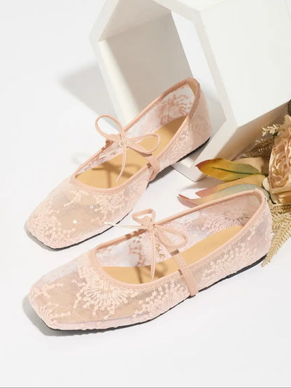 Women's Embroidered Mesh Netted Ballet Flats 🔥