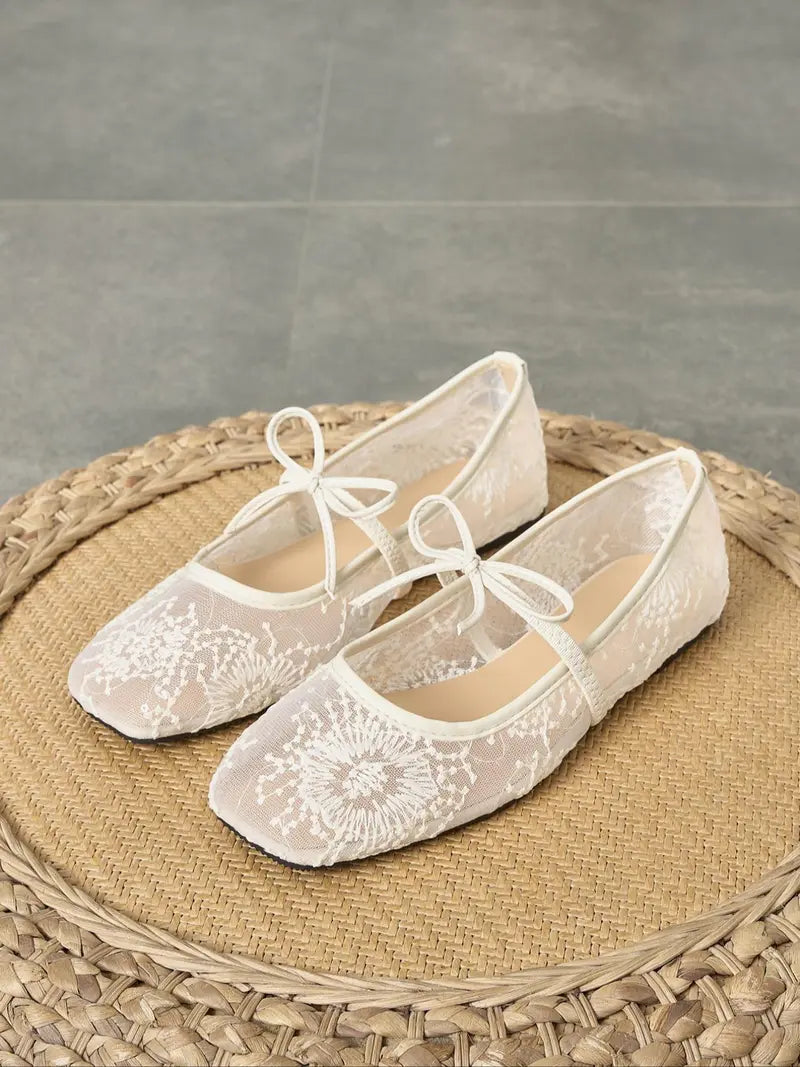 Women's Embroidered Mesh Netted Ballet Flats 🔥