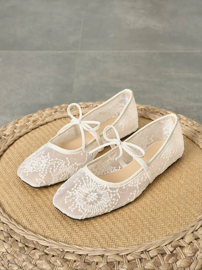 Women's Embroidered Mesh Netted Ballet Flats 🔥