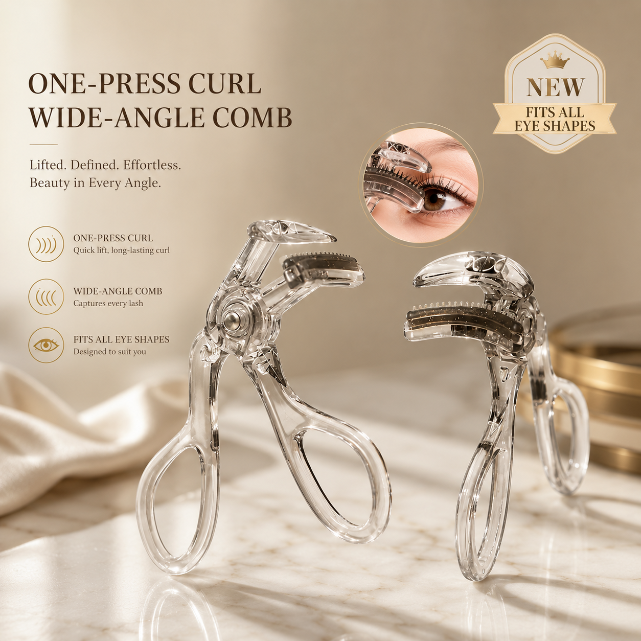 Pinch-Free Lash Curler with Comb