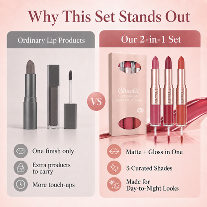 3-Piece 2-in-1 Matte Lip & Gloss Duo Set