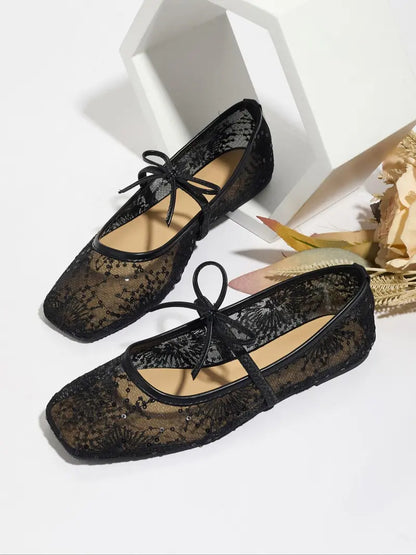 Women's Embroidered Mesh Netted Ballet Flats 🔥