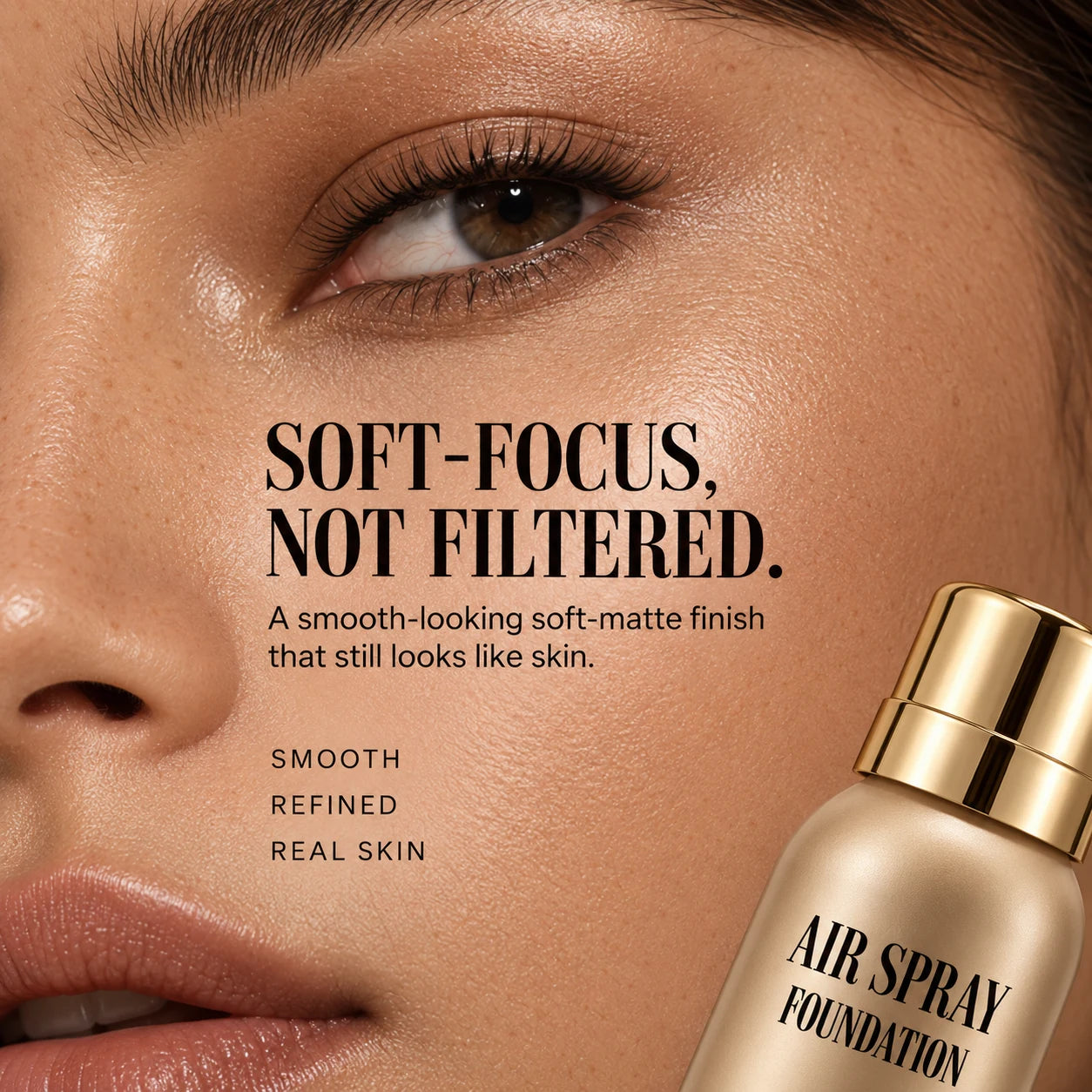 Soft-focus real skin finish close-up