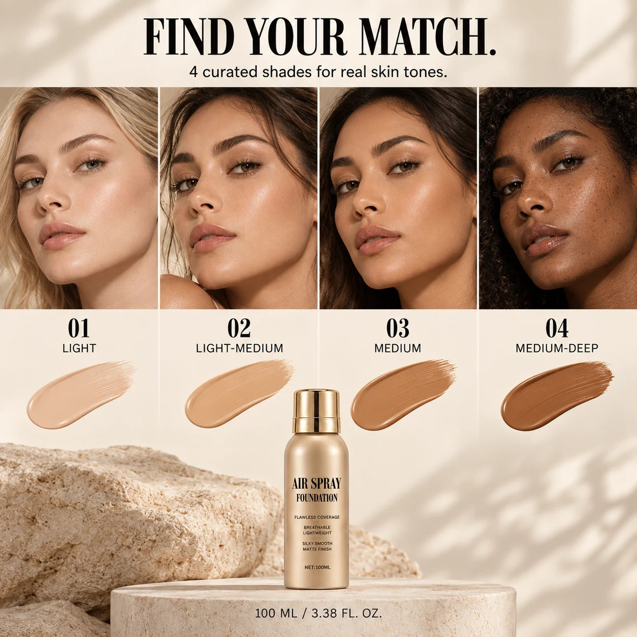 Air Spray Foundation four curated shades