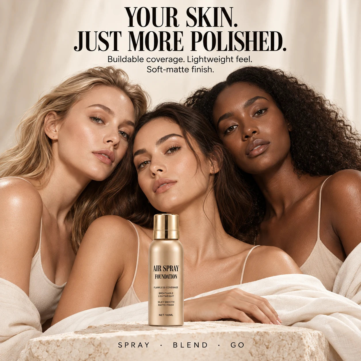 Air Spray Foundation campaign across different skin tones