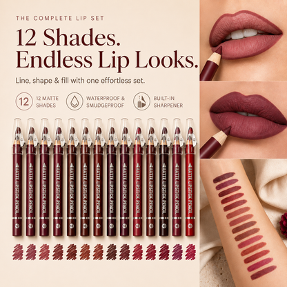 12-Shade Matte Lip Liner Set with Built-In Sharpener 🔥