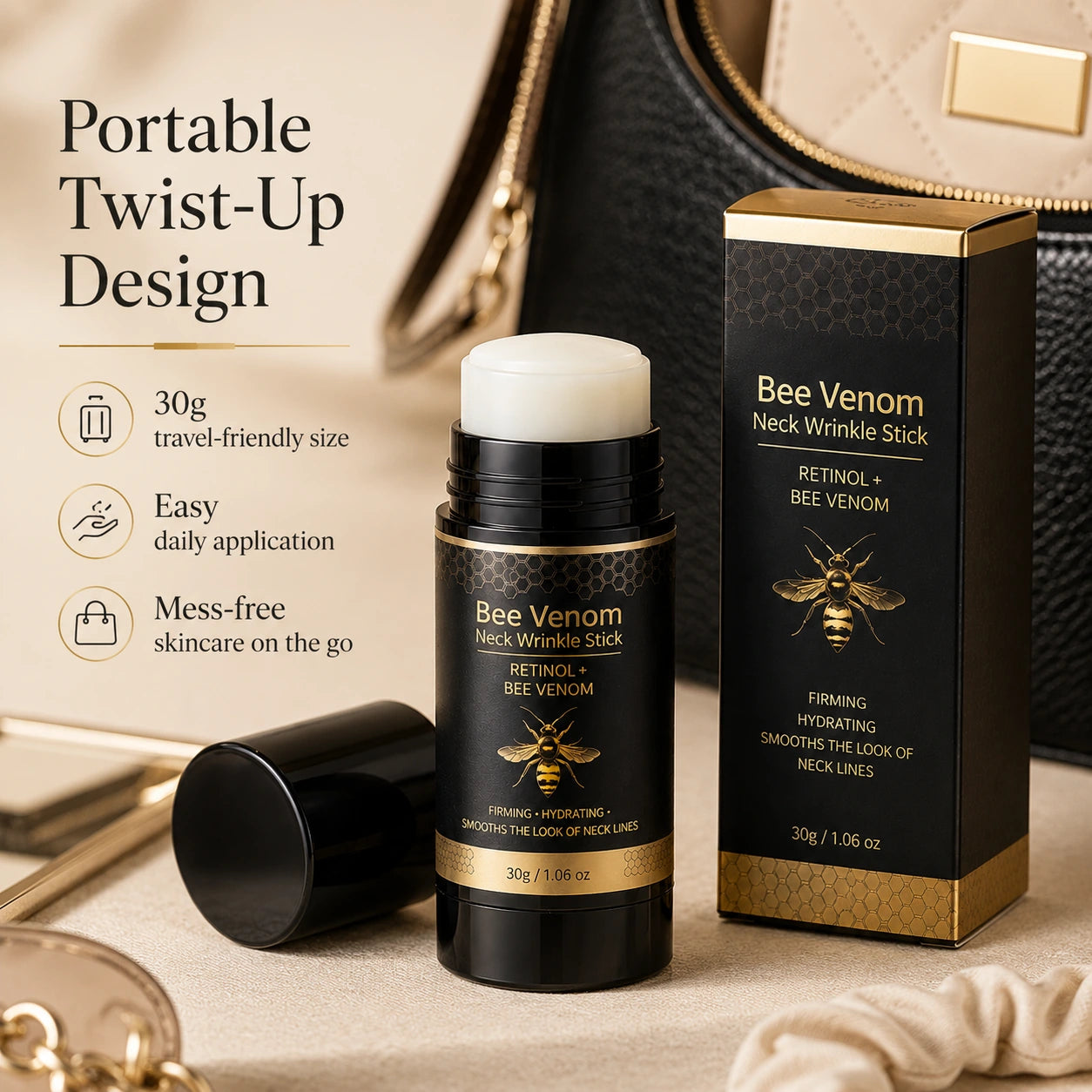 Portable twist up neck skincare stick