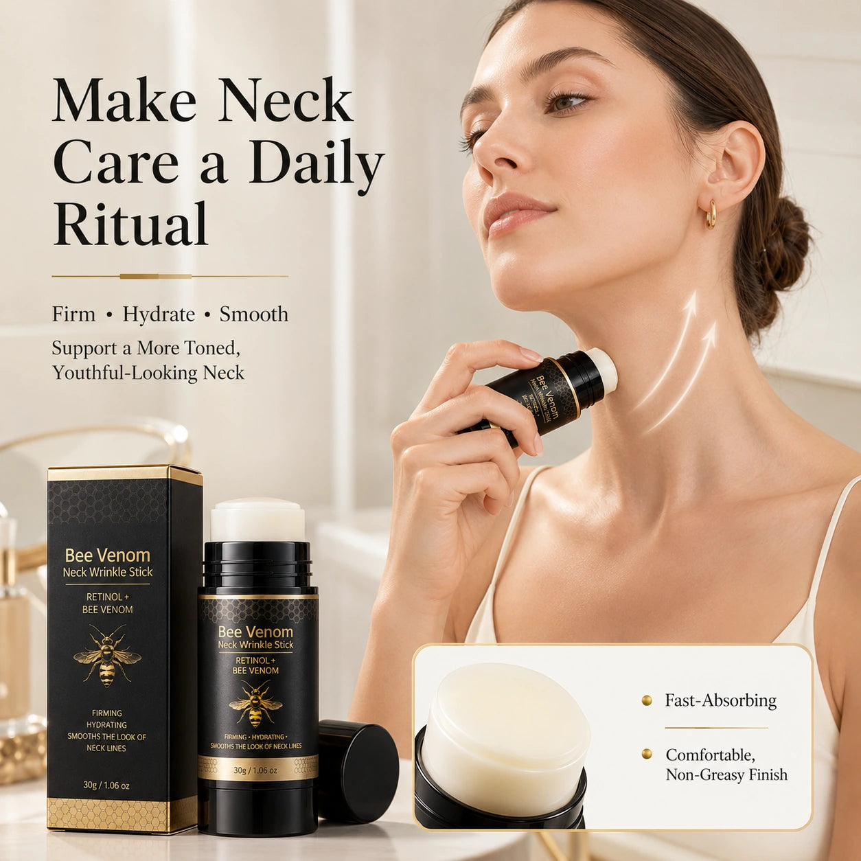 Daily neck care ritual with twist up stick