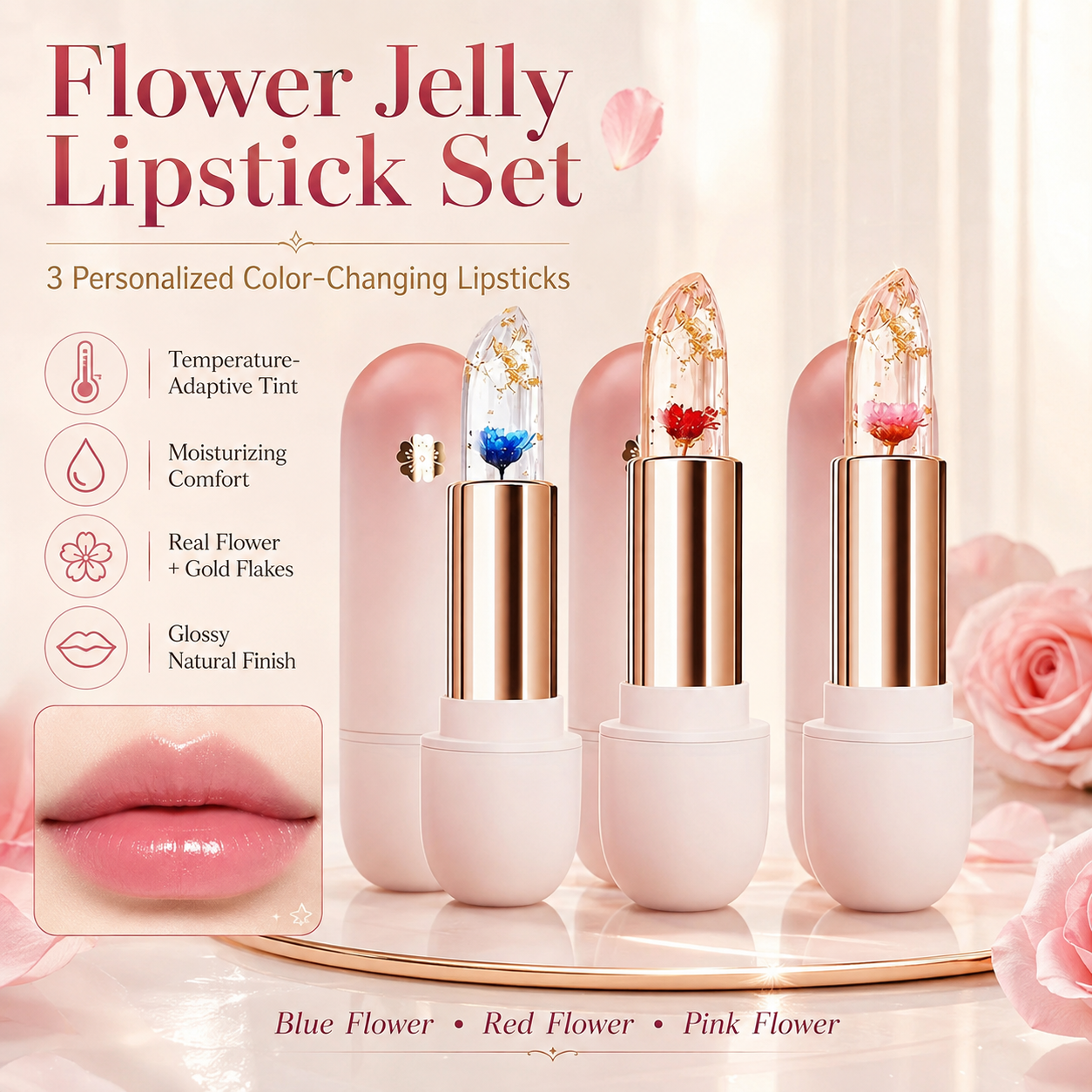 3-Piece Petal Color-Changing Lipstick Set