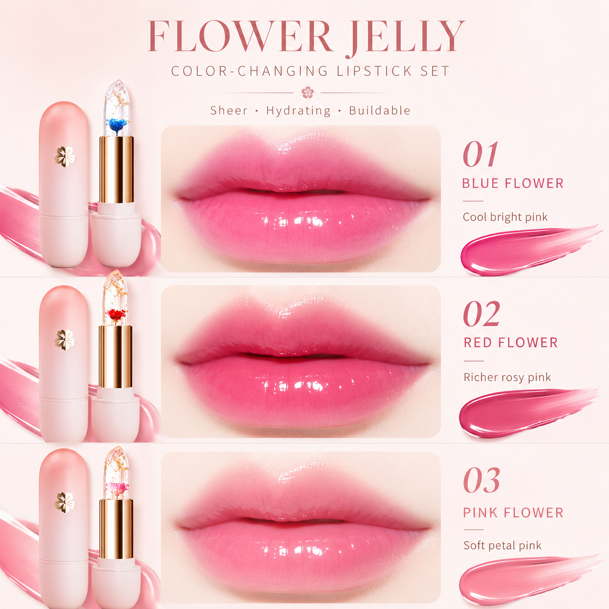 3-Piece Petal Color-Changing Lipstick Set
