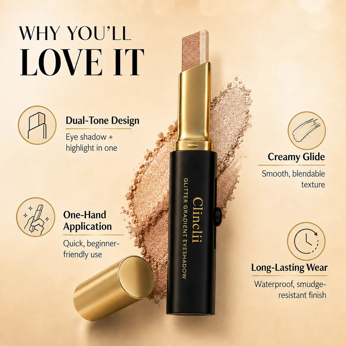 Clinclii dual-tone eyeshadow stick key benefits