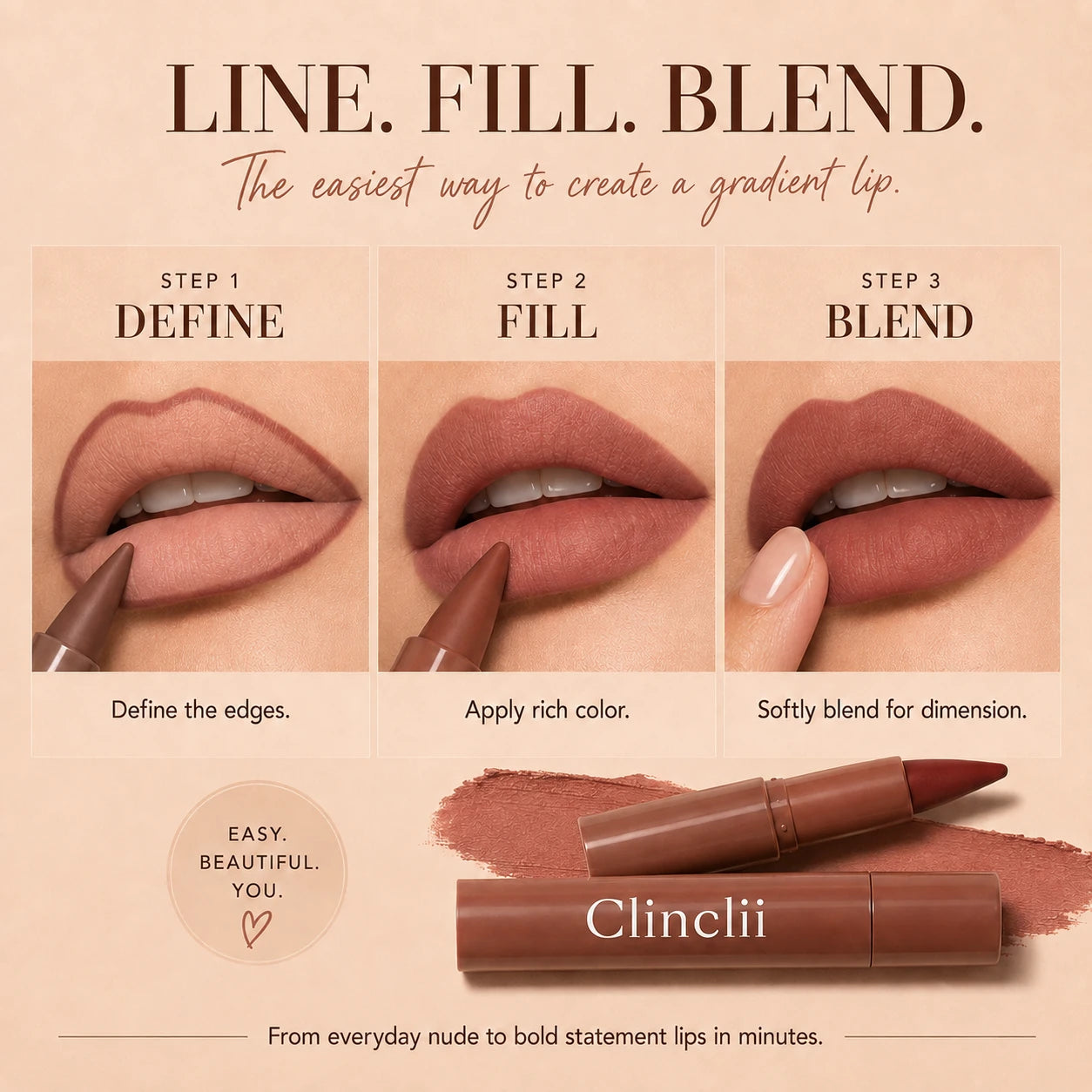 Clinclii line fill blend gradient lip tutorial