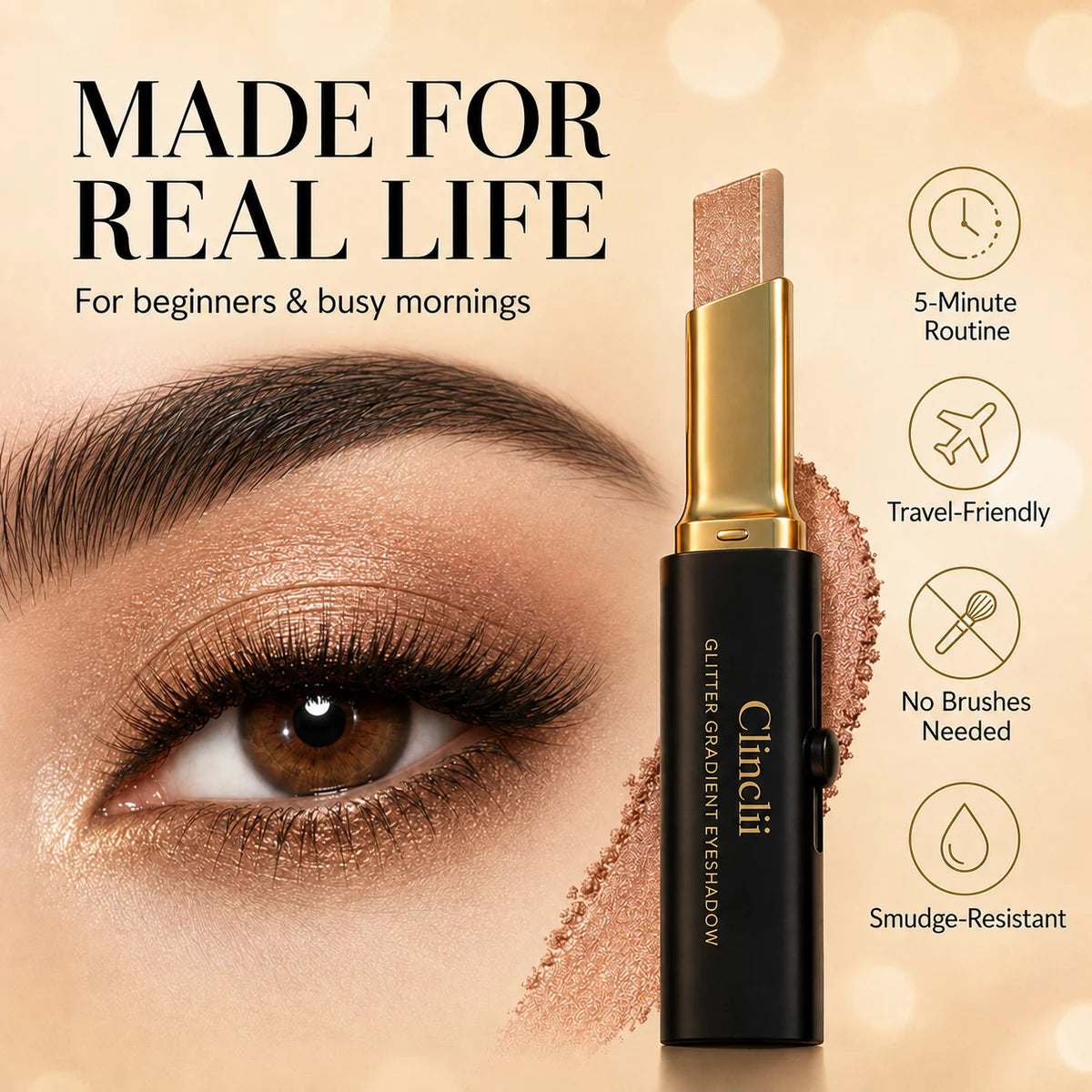 Clinclii eyeshadow stick designed for quick everyday makeup