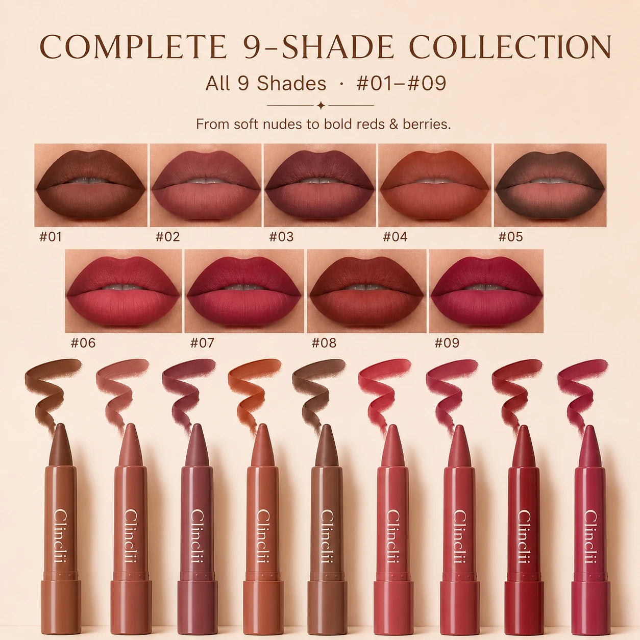 Clinclii complete nine shade lip crayon collection