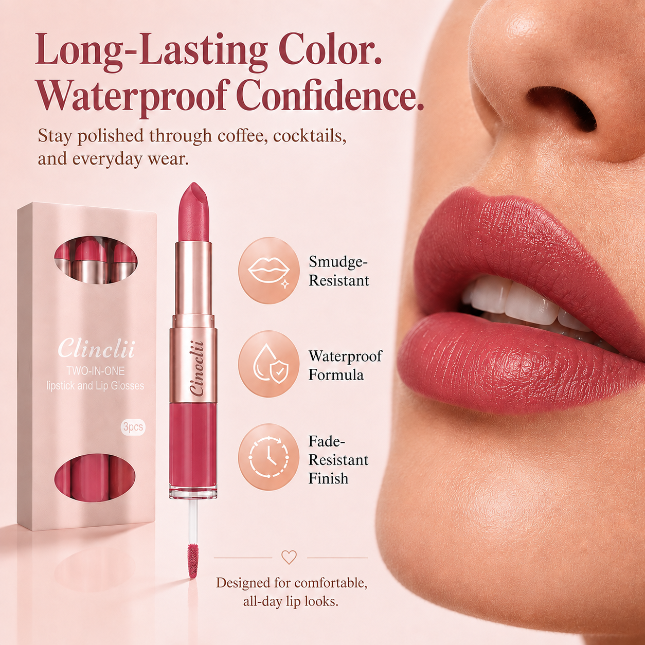 3-Piece 2-in-1 Matte Lip & Gloss Duo Set
