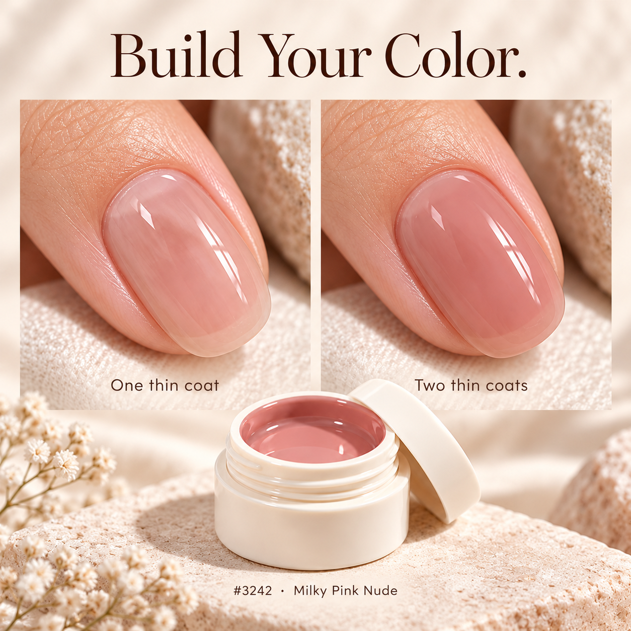 Milky Pink Nude shown with one and two thin coats