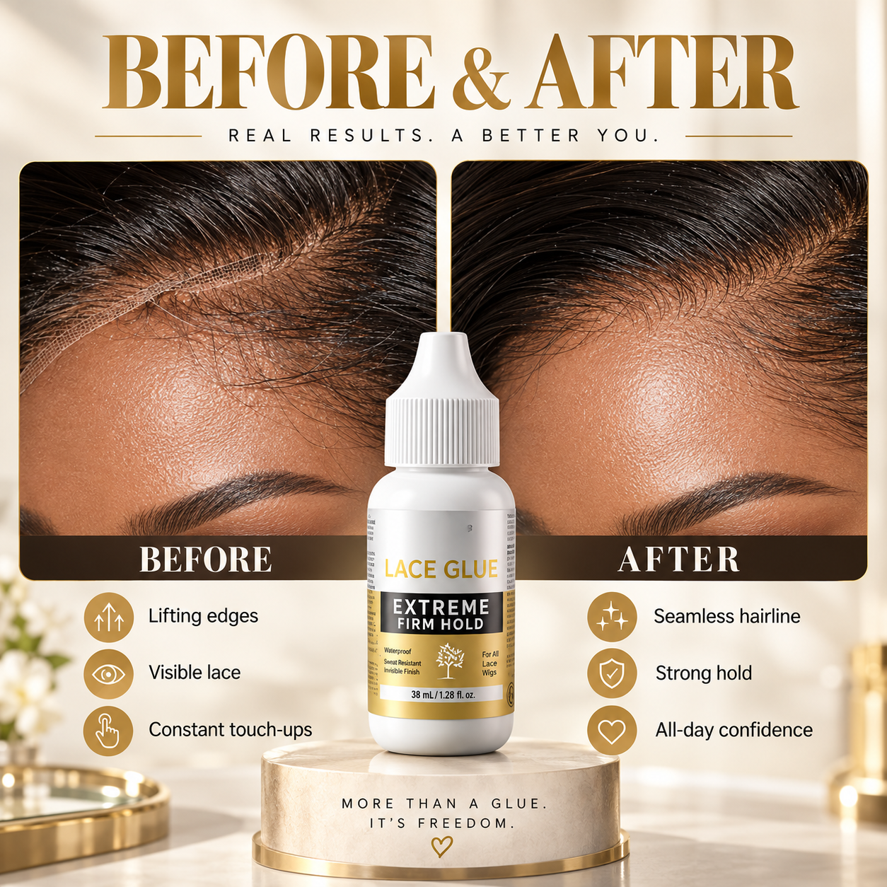 Lace glue before and after hairline
