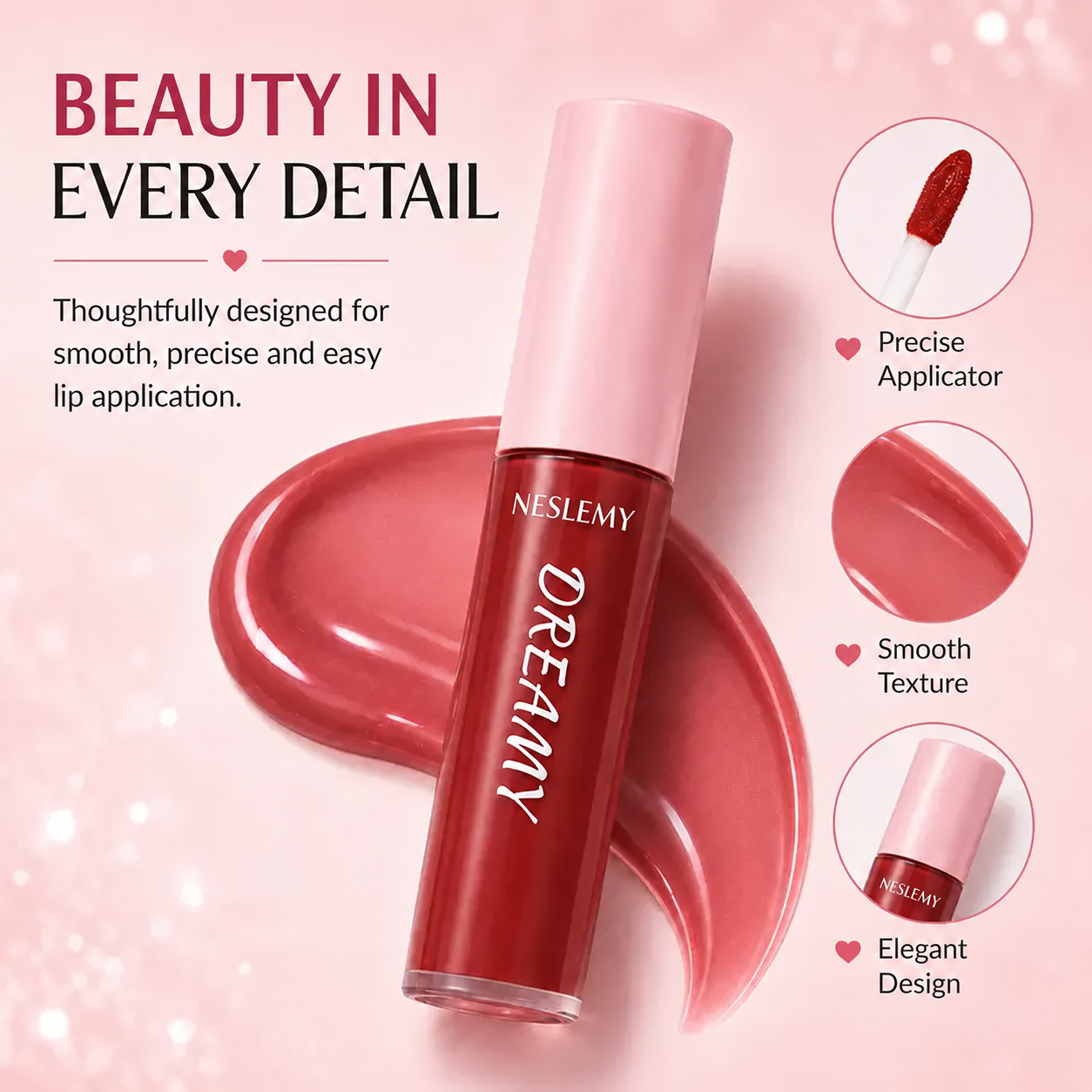 Close-up of the smooth lip color texture and precise applicator
