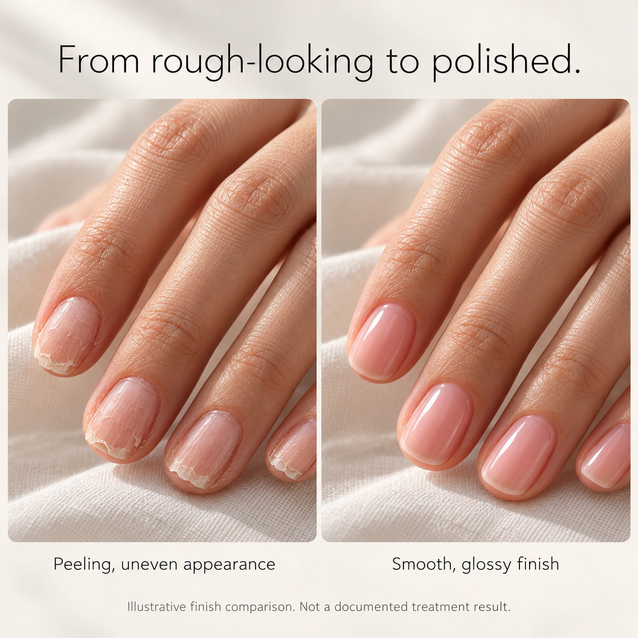 Illustration of bare nail appearance and a polished finish
