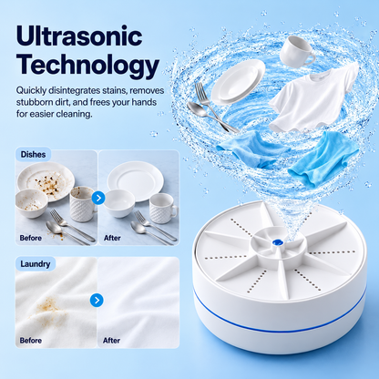 Portable Ultrasonic Mini Washer for Dishes & Laundry