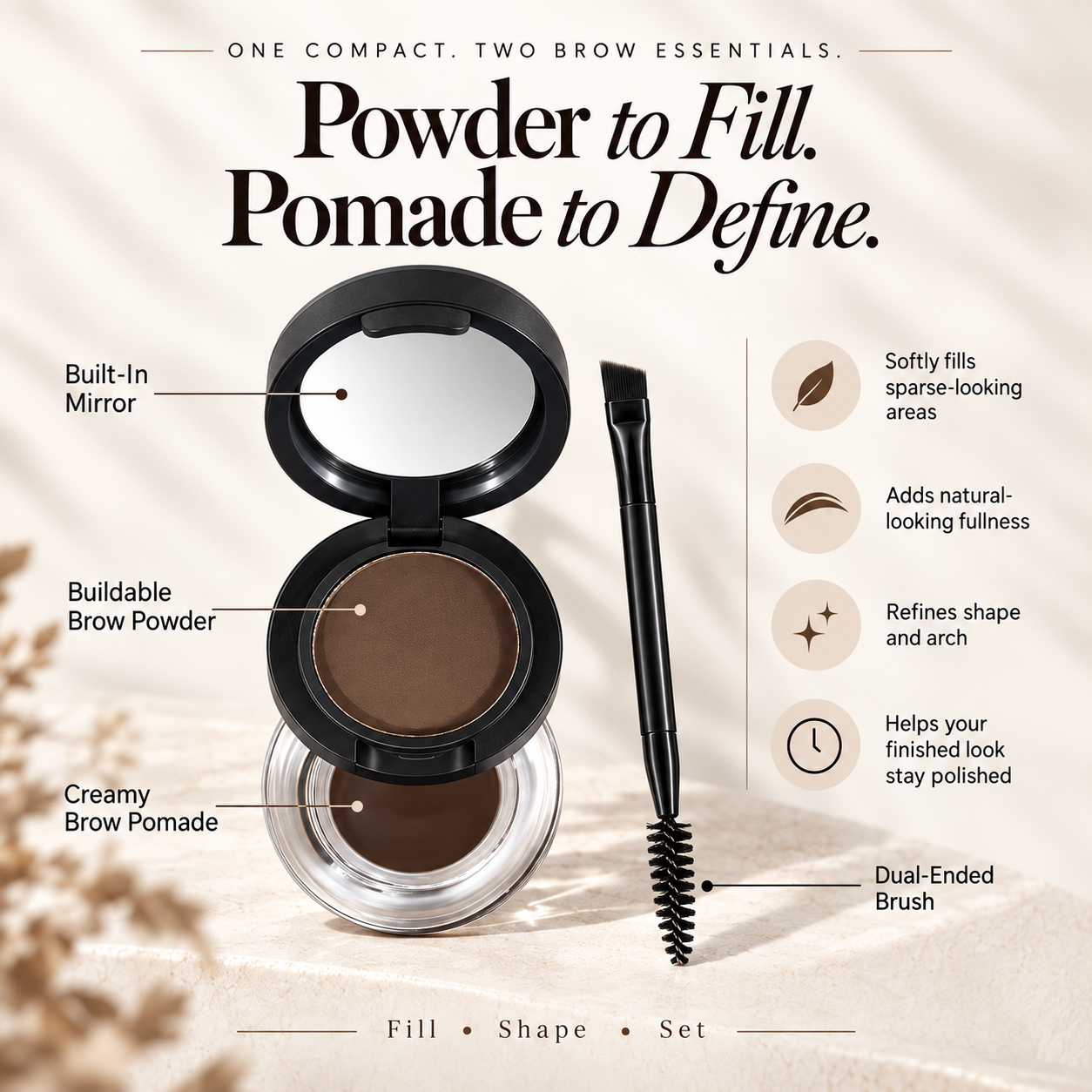 Dual-layer brow powder and pomade system