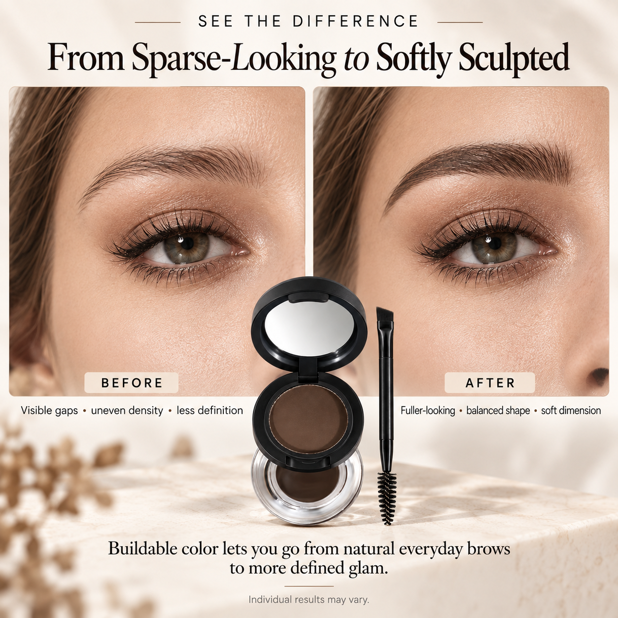 Before and after brow transformation
